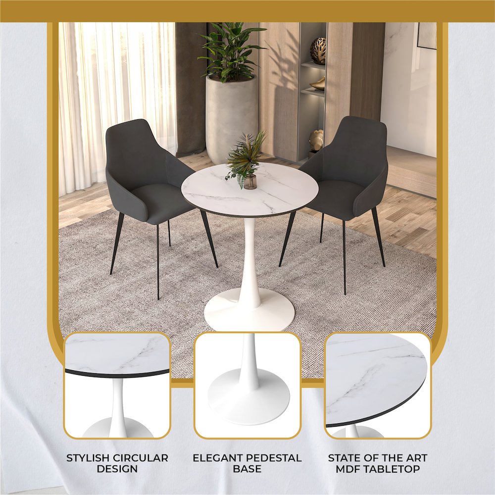 Bristol 24" round dining table White base with marbled MDF top. Picture 18