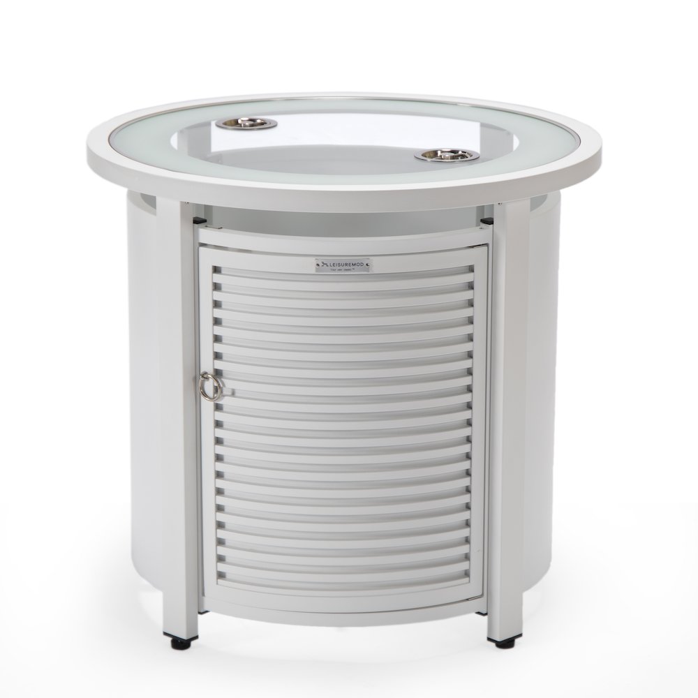 Walbrooke Patio Round Fire Pit and Tank Holder with Slats Design in White. Picture 16