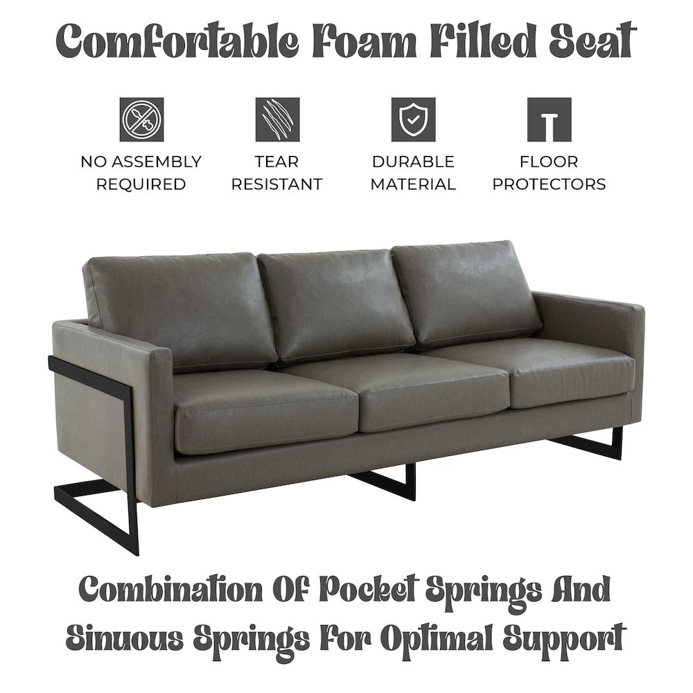 Lincoln Grey Leather Sofa With Black Frame. Picture 4
