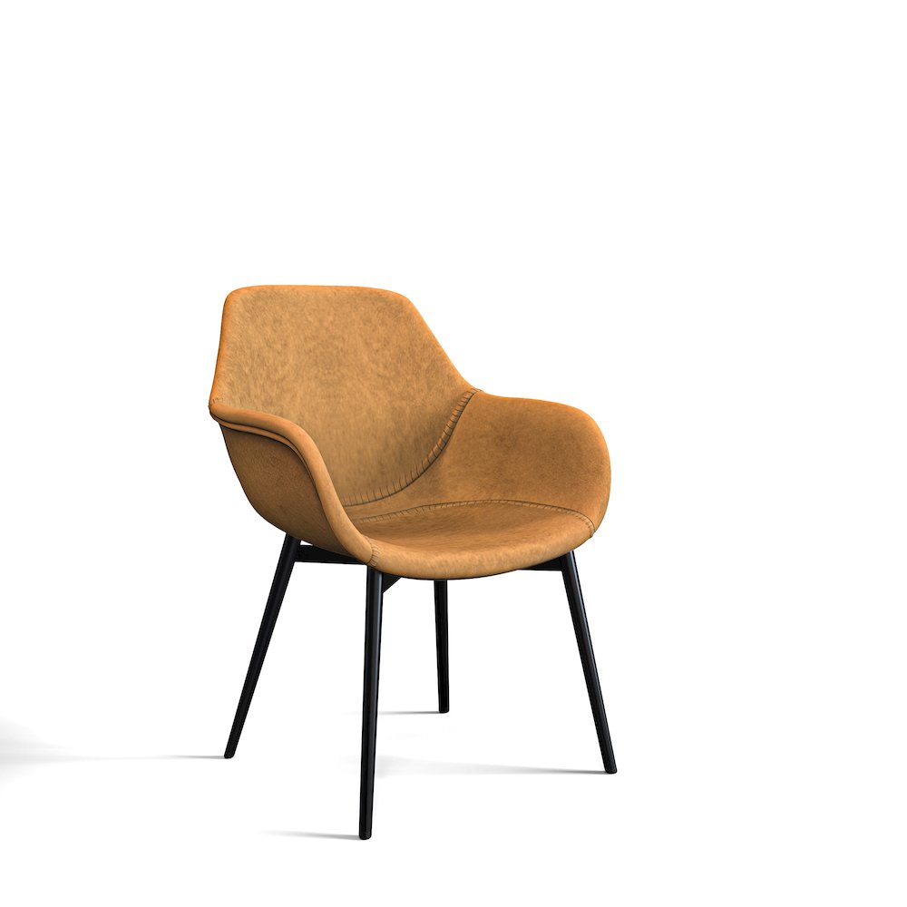 Markley Modern Leather Dining Arm Chair With Metal Legs. Picture 40