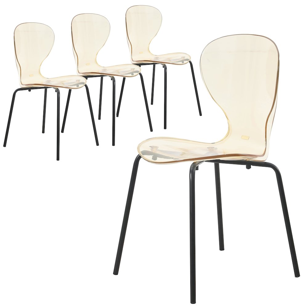 Modern Oyster Transparent Side Chair in Black Base set of 4. Picture 2