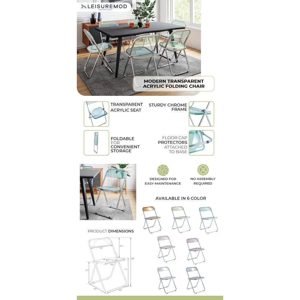 Lawrence Acrylic Folding Chair With Metal Frame. Picture 2