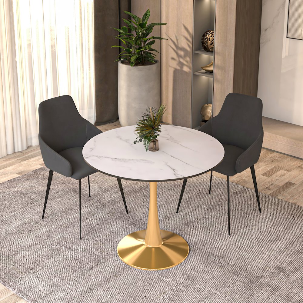 Bristol 35" round dining table Gold base with marbled MDF top. Picture 16