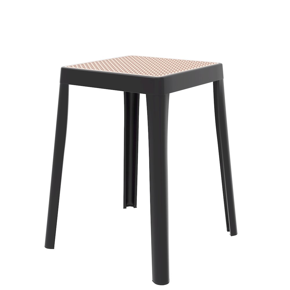 Tresse Series Stackable Poly Stool With Wicker Top 12 in Black. Picture 2