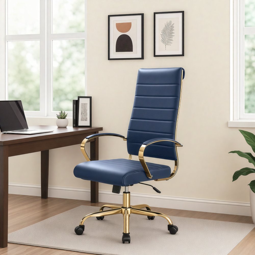 Benmar High-Back Leather Office Chair With Gold Frame. Picture 14