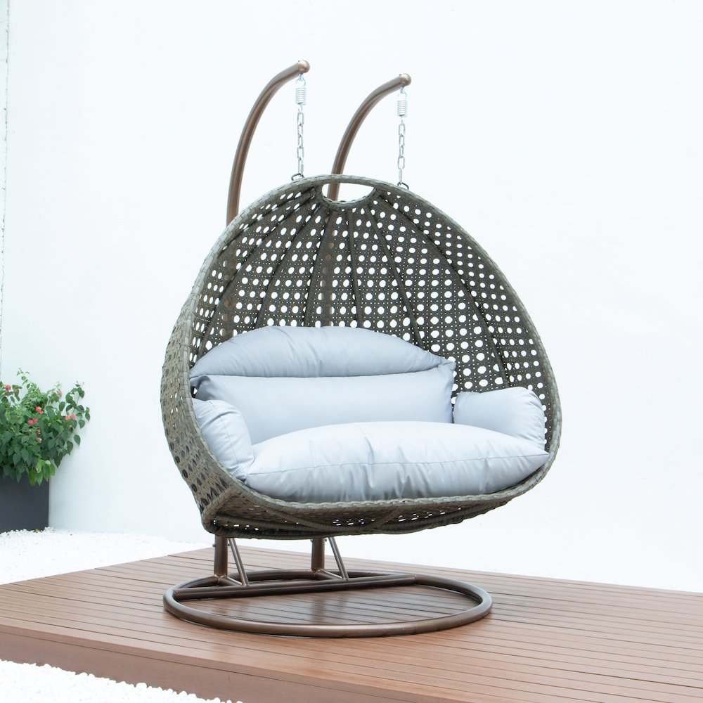 Beige Wicker Hanging 2 person Egg Swing Chair. Picture 7
