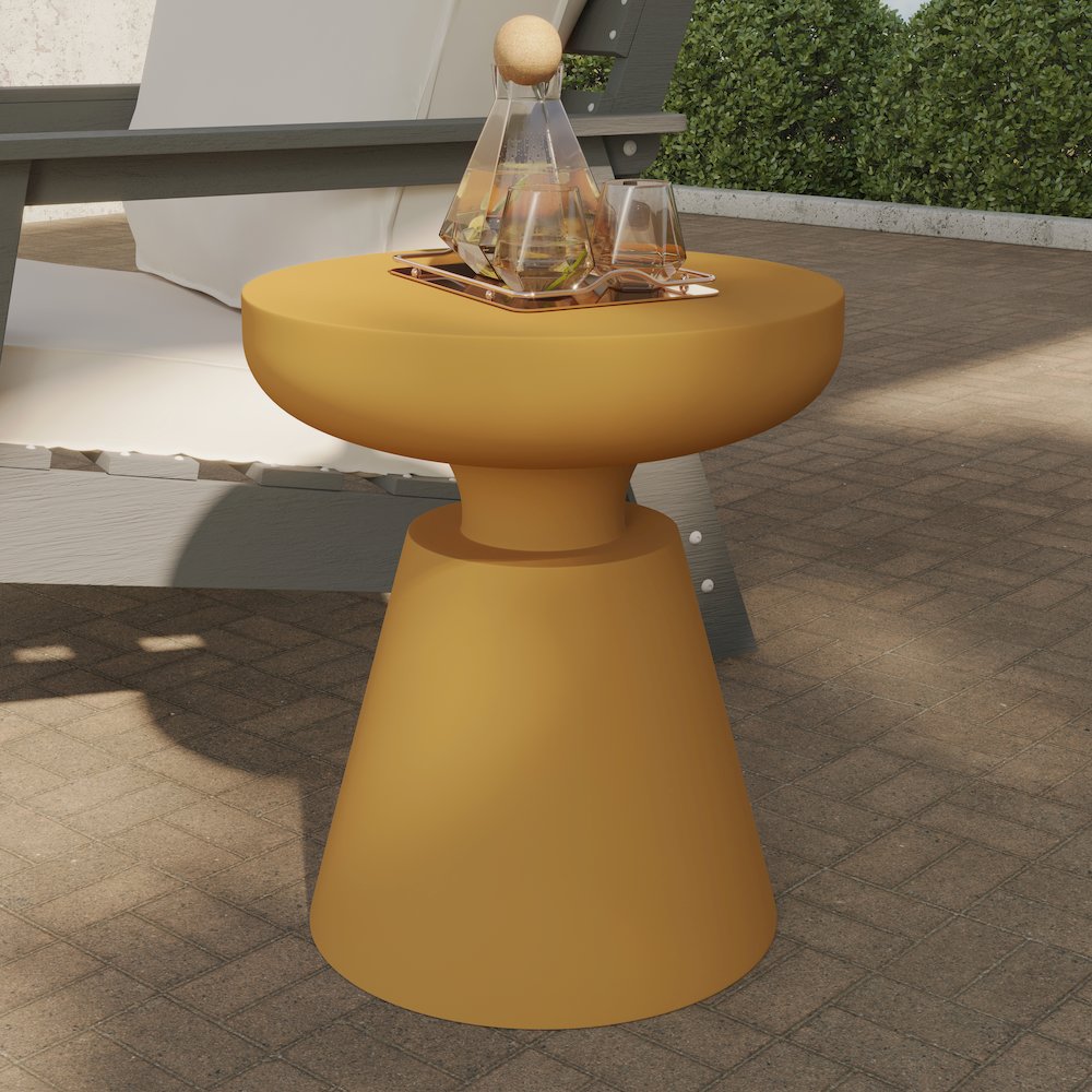 Isle Collection Fiberglass Outdoor Side Table in Brown. Picture 2