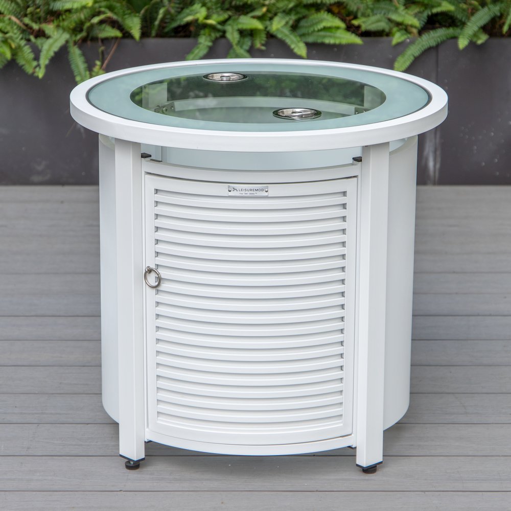 Walbrooke White Patio Round Tank Holder with Slats Design in White. Picture 9