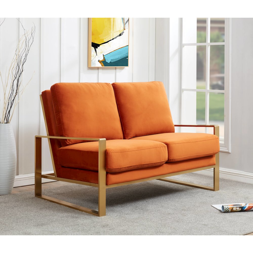 Jefferson Contemporary Modern Velvet Loveseat With Gold Frame. Picture 2
