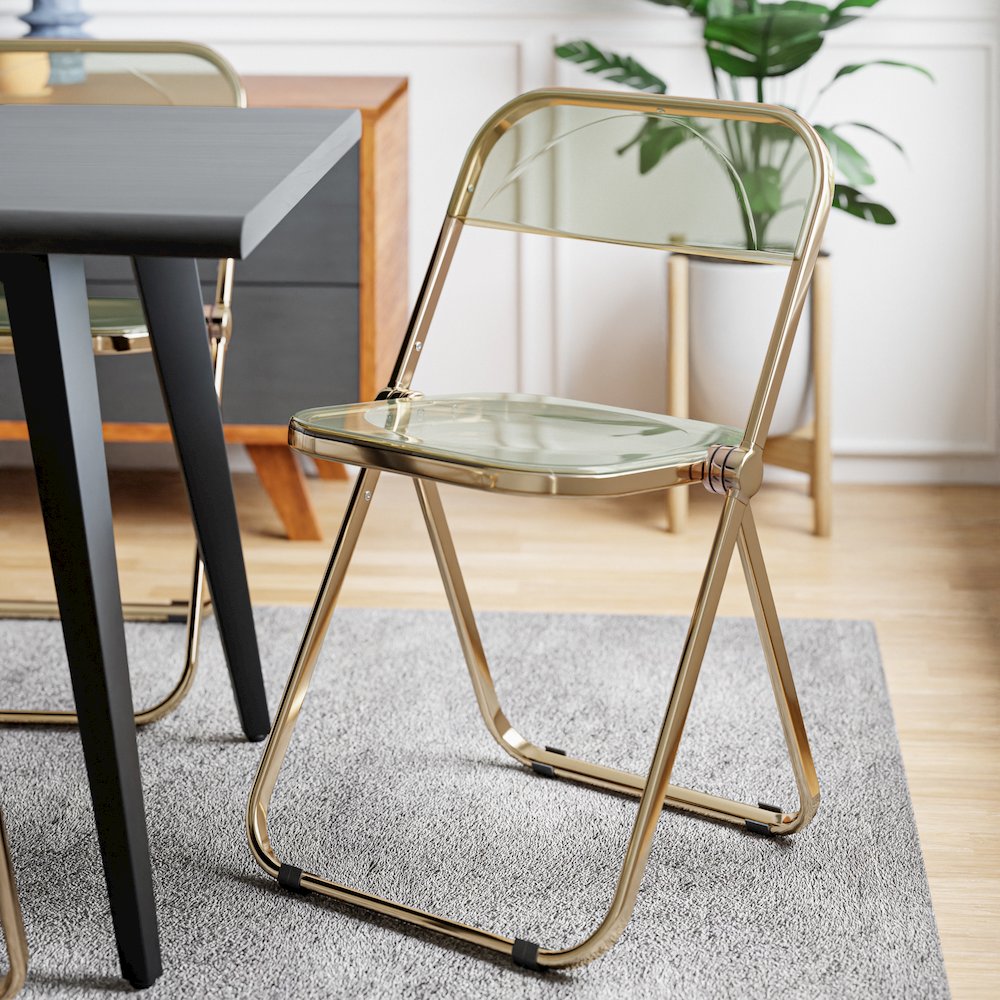 Lawrence Acrylic Folding Chair With Gold Metal Frame. Picture 8