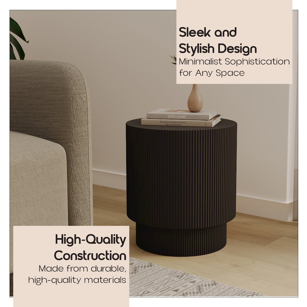 Eden Collection Fiberglass Outdoor Side Table in Black. Picture 4