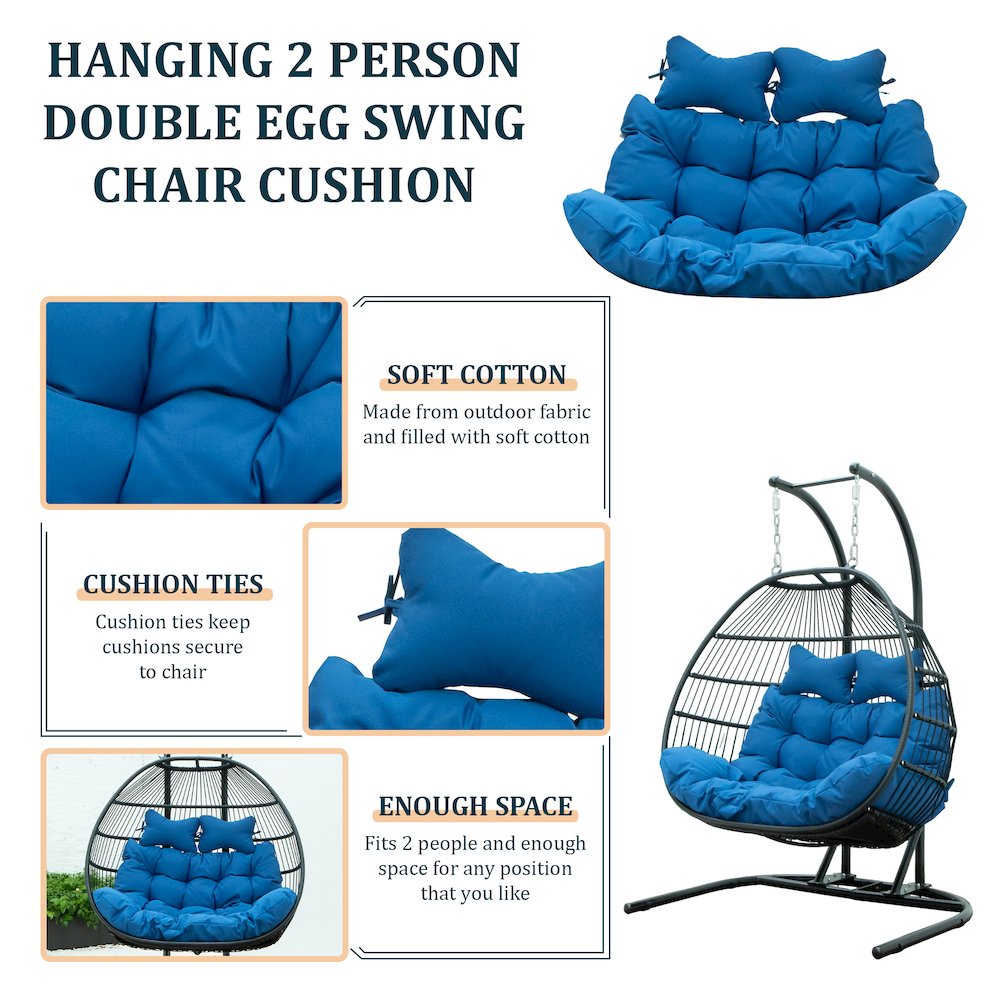Wicker 2 Person Double Folding Hanging Egg Swing Cushion. Picture 3