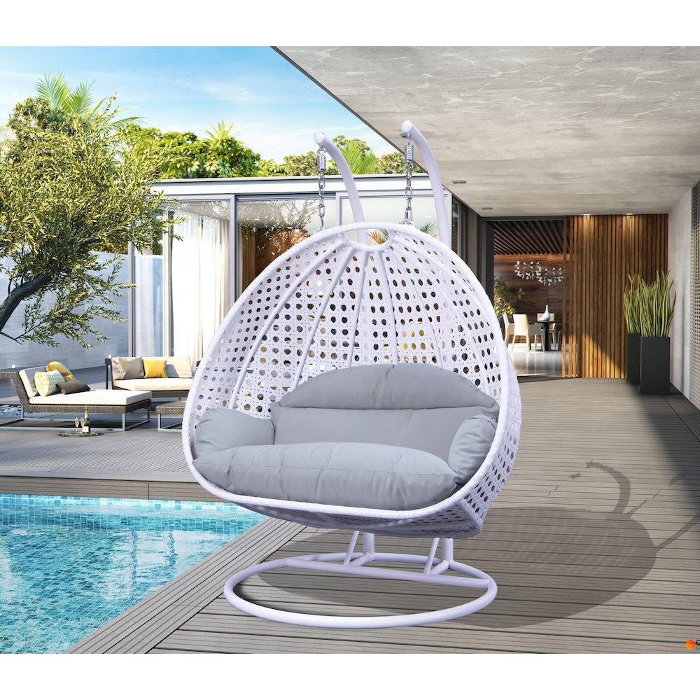 White Wicker Hanging 2 person Egg Swing Chair. Picture 1