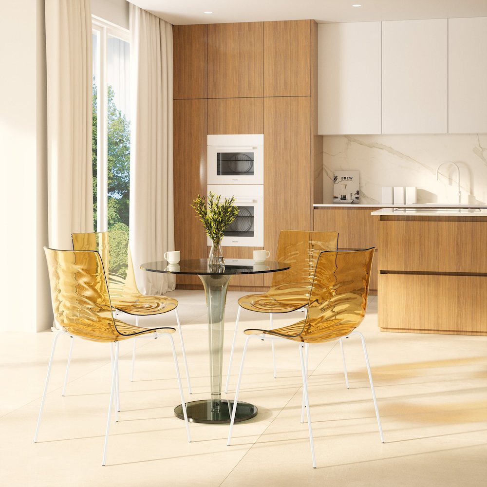 Astor Water Ripple Design Dining Chair in White Base Orange Seat Set of 2. Picture 2
