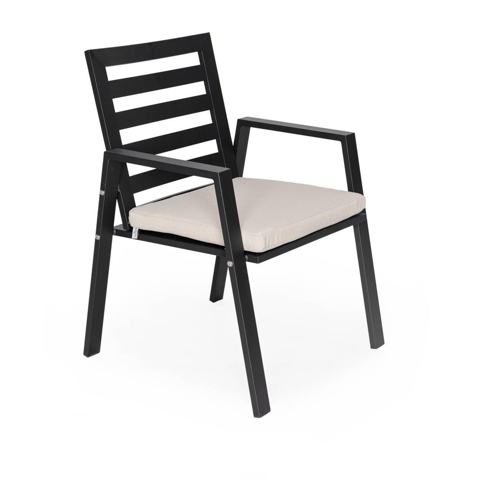 Chelsea Modern Patio Dining Armchair in Aluminum with Removable Cushions. Picture 1