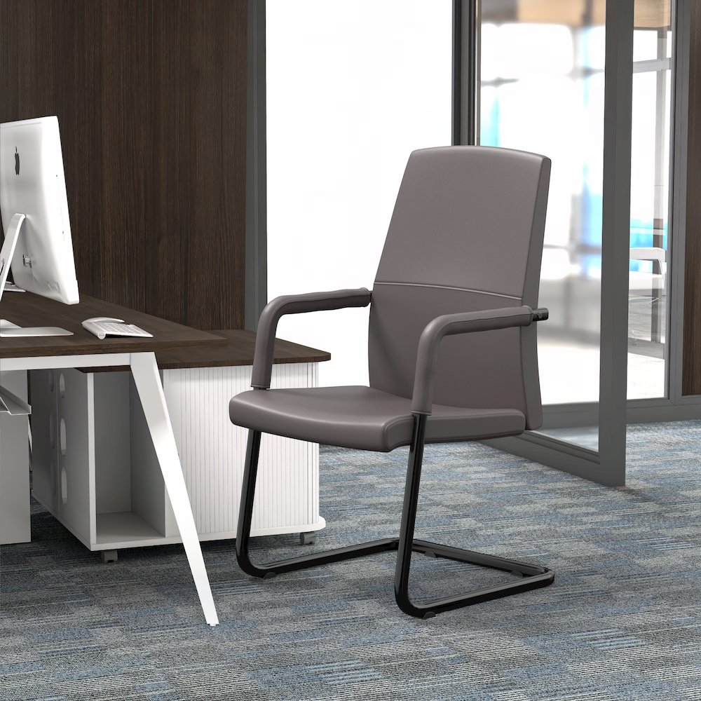 Evander Office Guest Chair in Grey Leather. Picture 20