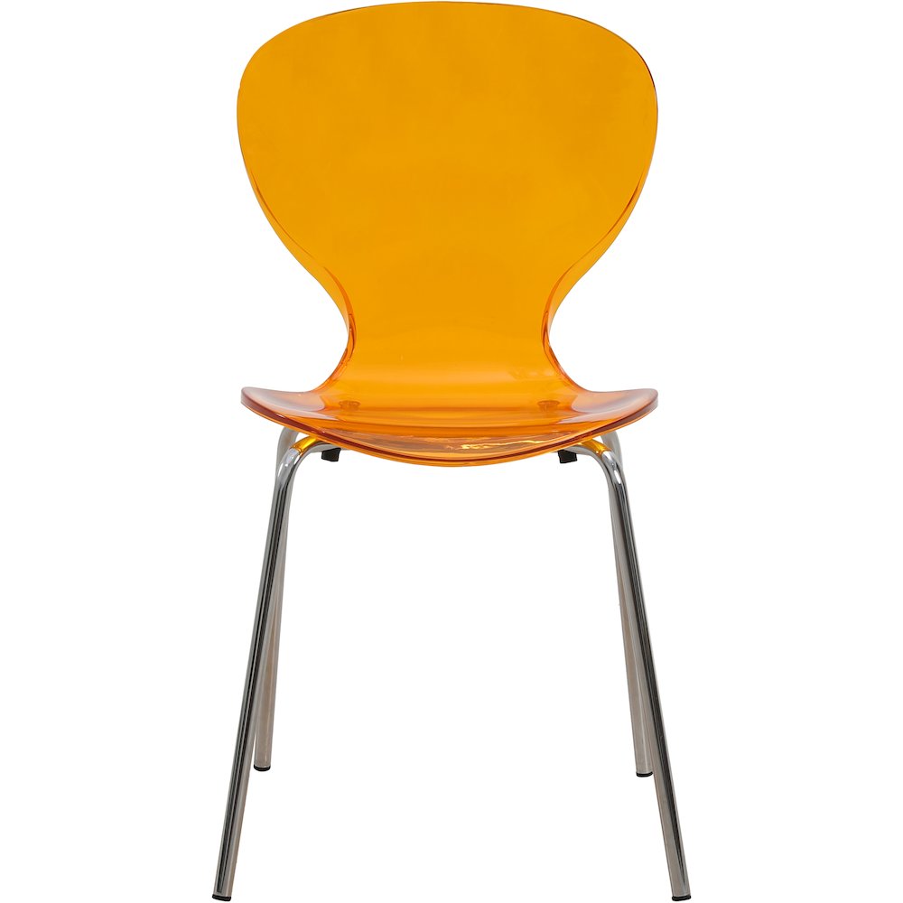 Modern Oyster Side Chair in Transparent Orange with Chromed Base Set of 4. Picture 7