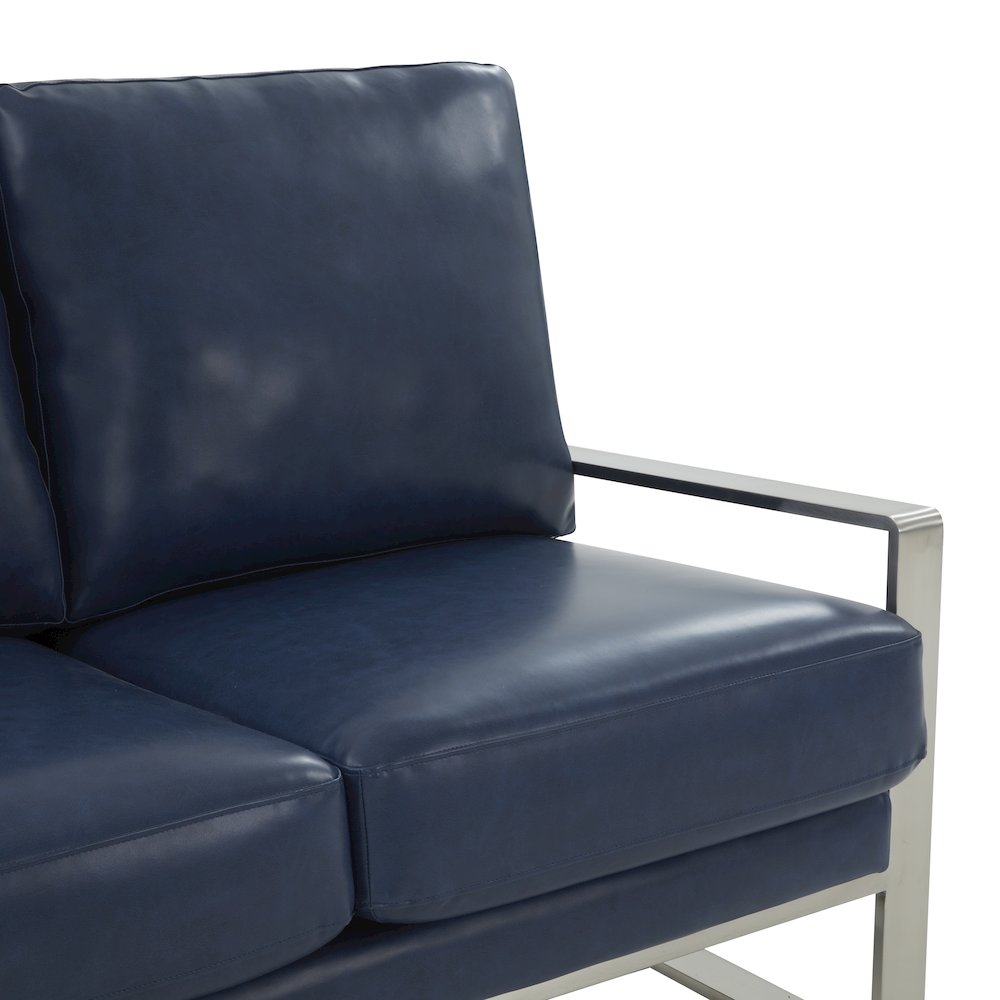Jefferson Contemporary Modern Faux Leather Loveseat With Silver Frame. Picture 6