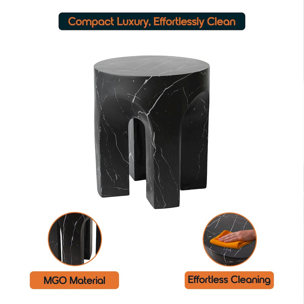 Crus Collection Fiberglass Outdoor Side Table Marbleized Black. Picture 7
