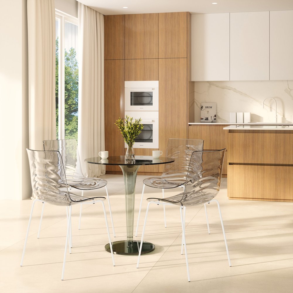 Astor Water Ripple Design Dining Chair in White Base Clear Seat Set of 2. Picture 3