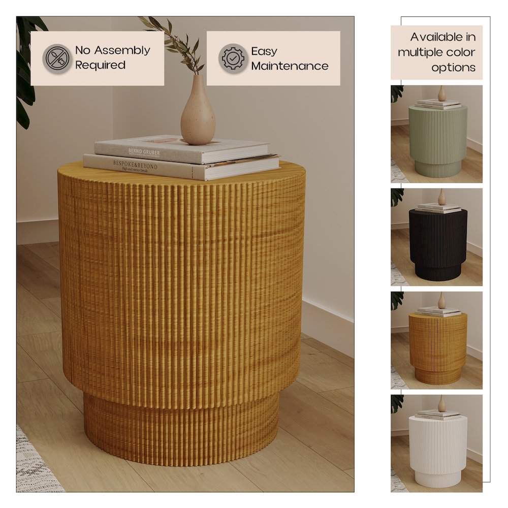 Eden Collection Fiberglass Outdoor Side Table in Wood Brown. Picture 8