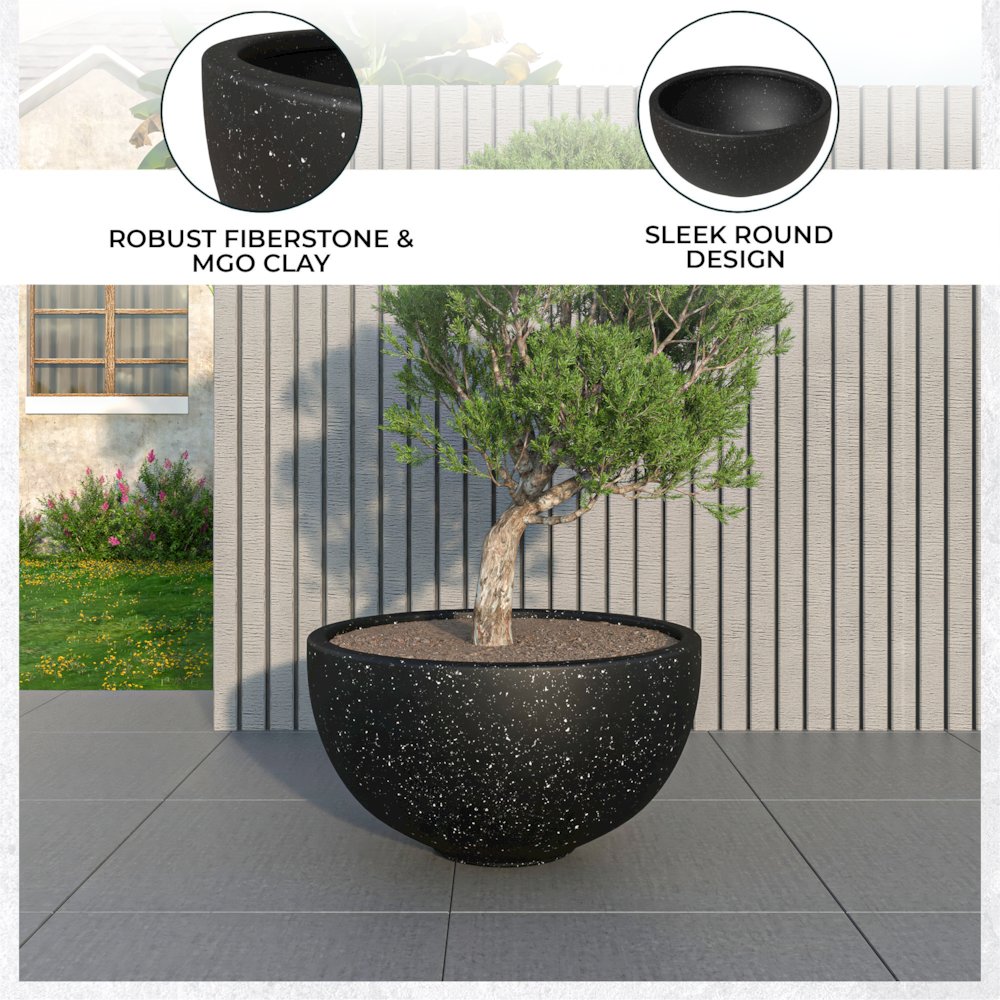 Iris Fiberstone Planter in Black 12 Dia. Picture 9