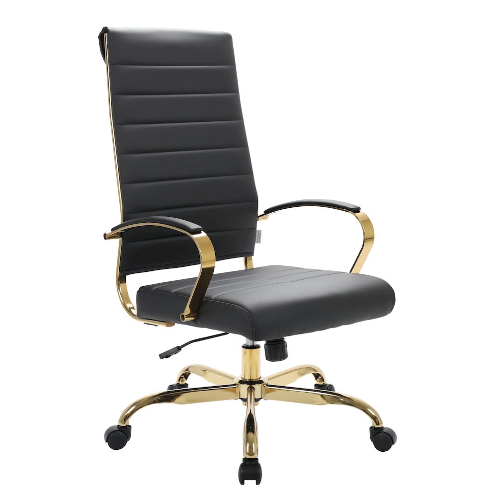 Benmar High-Back Leather Office Chair With Gold Frame. Picture 4