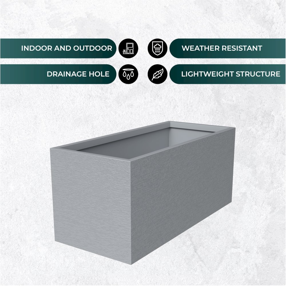 Flora Series Rectangle Poly Stone Planter in Grey 23.6 x 23.6, 47.2 Long. Picture 4