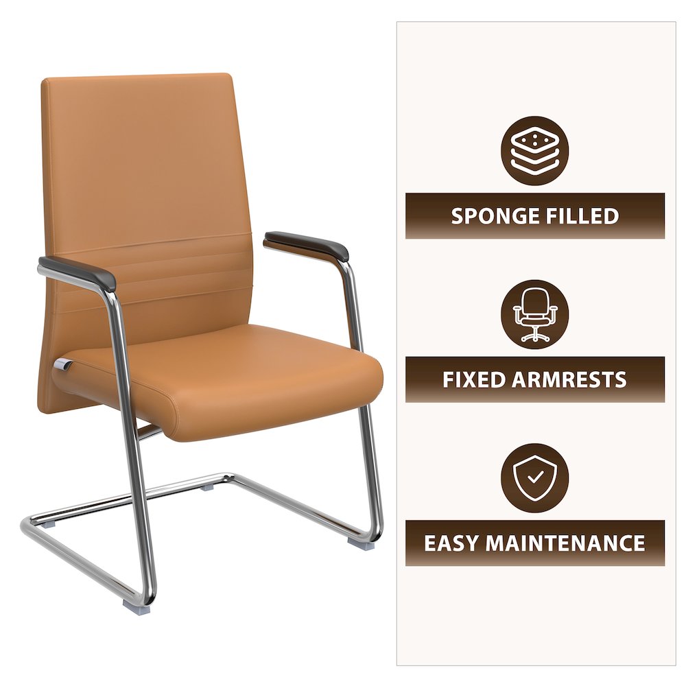 Aleen Series Guest Office Chair In Acorn Brown Leather. Picture 4