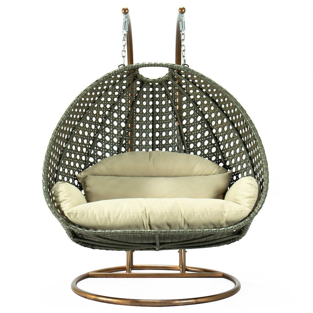 Beige Wicker Hanging 2 person Egg Swing Chair. Picture 3