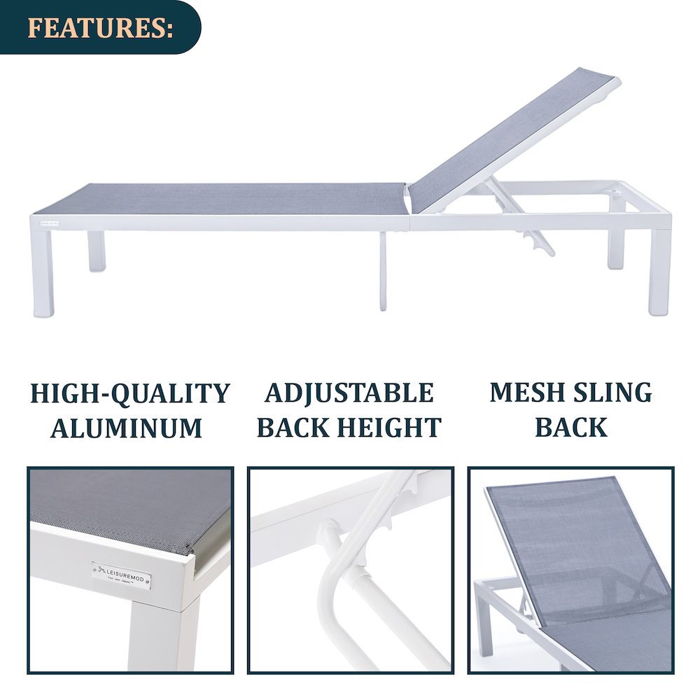 Marlin Modern White Aluminum Outdoor Patio Chaise Lounge Chair. Picture 4