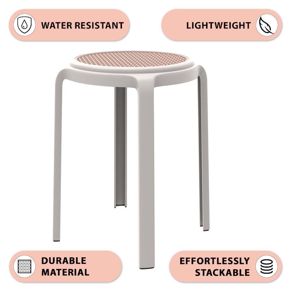 Tresse Series Stackable Round Poly Stool With Wicker Top 13 in White. Picture 1