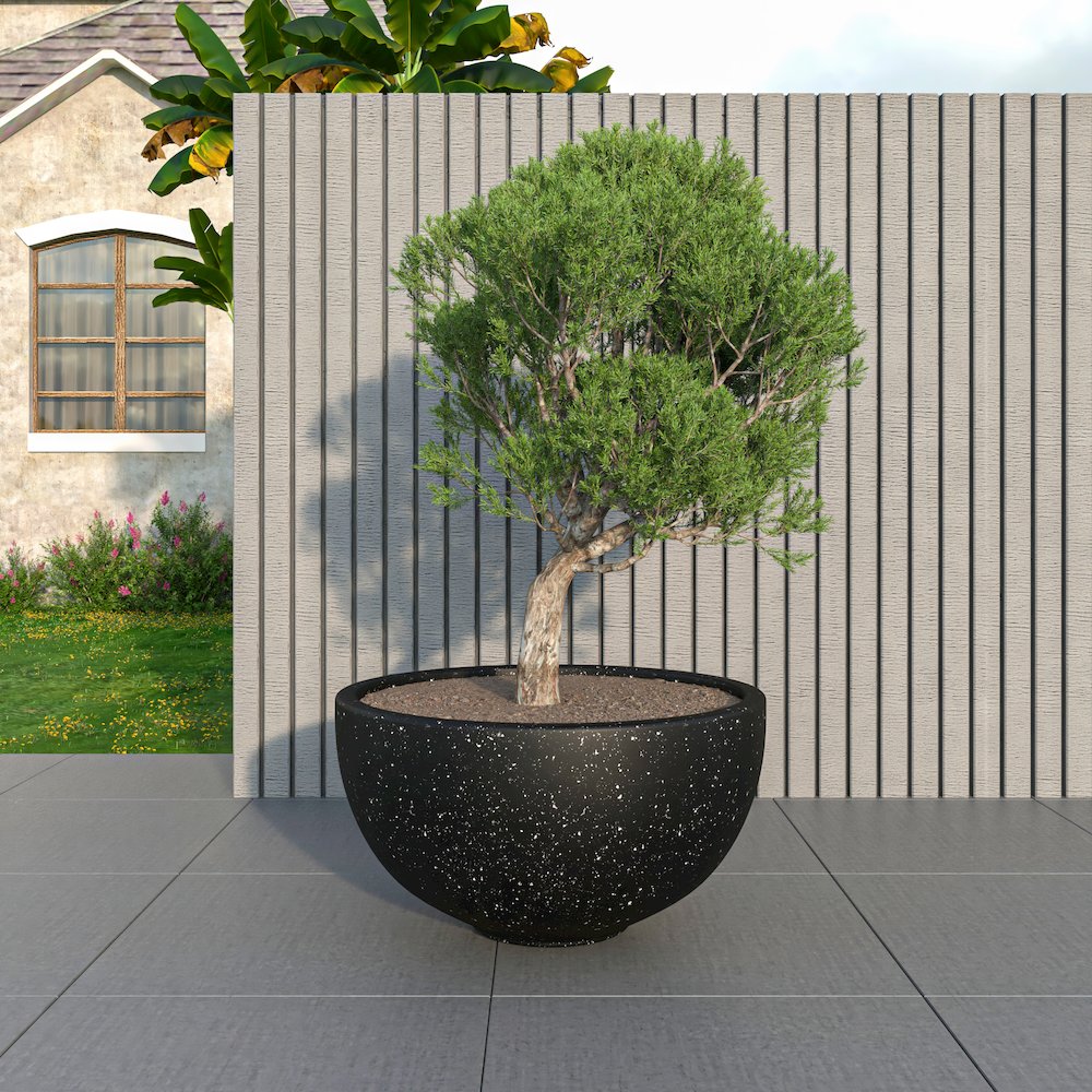 Iris Fiberstone Planter in Black 12 Dia. Picture 3