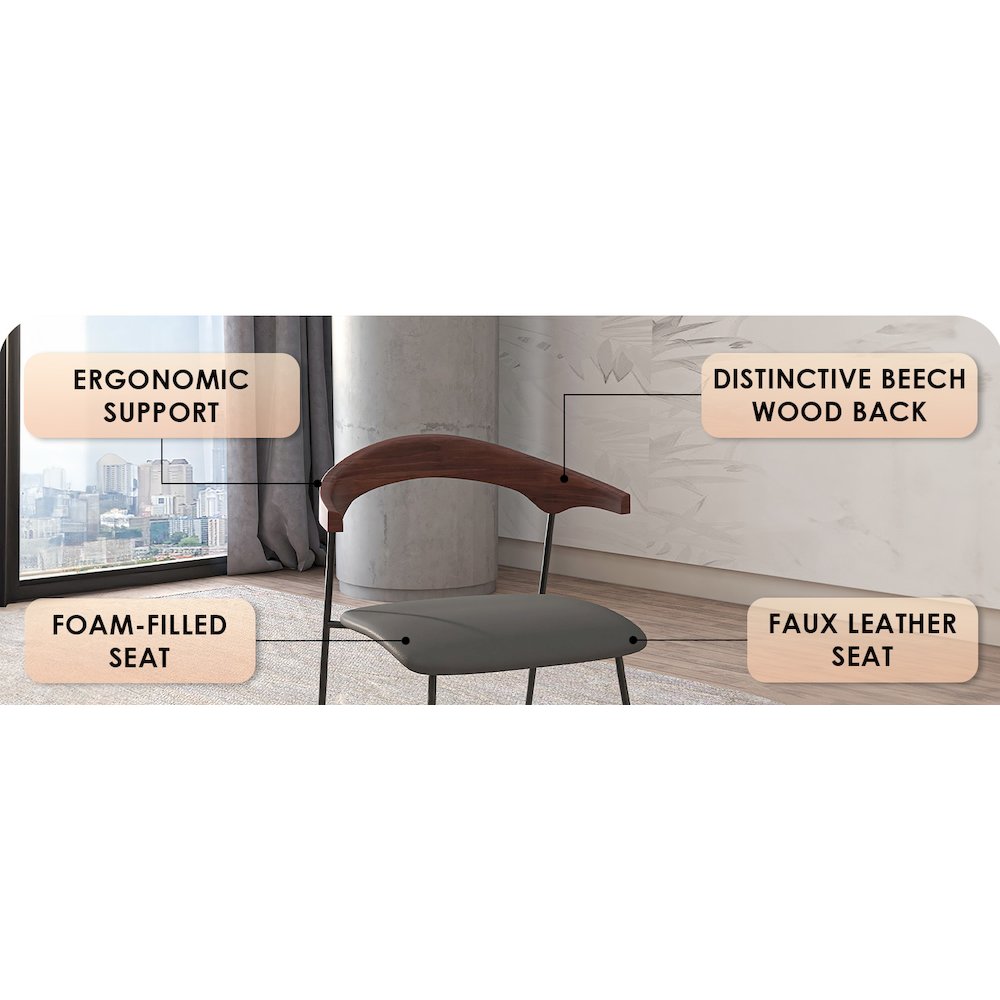 Lyra Collection Modern Chair in Black Walnut Color back and Black Seat. Picture 4