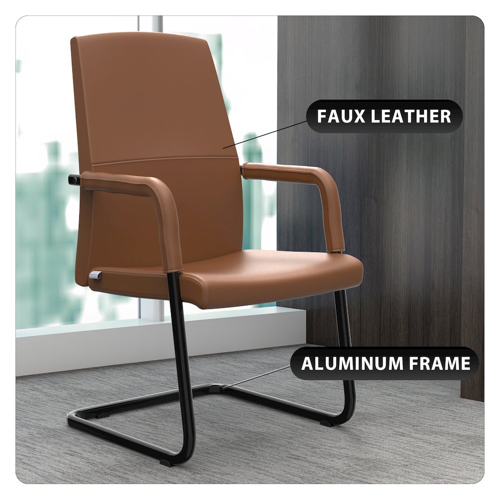 Evander Office Guest Chair in Dark Brown Leather. Picture 2