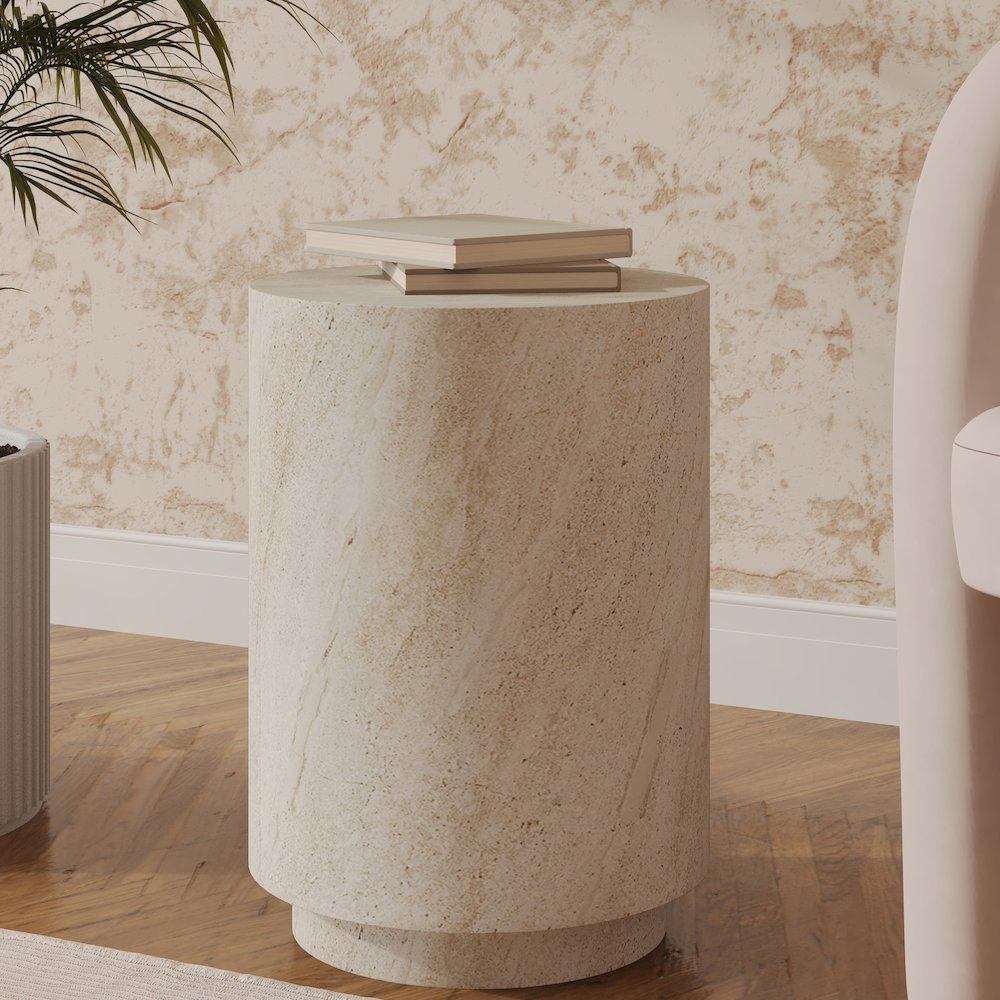 Modern Side End Table Ramble Series In Travertine. Picture 8