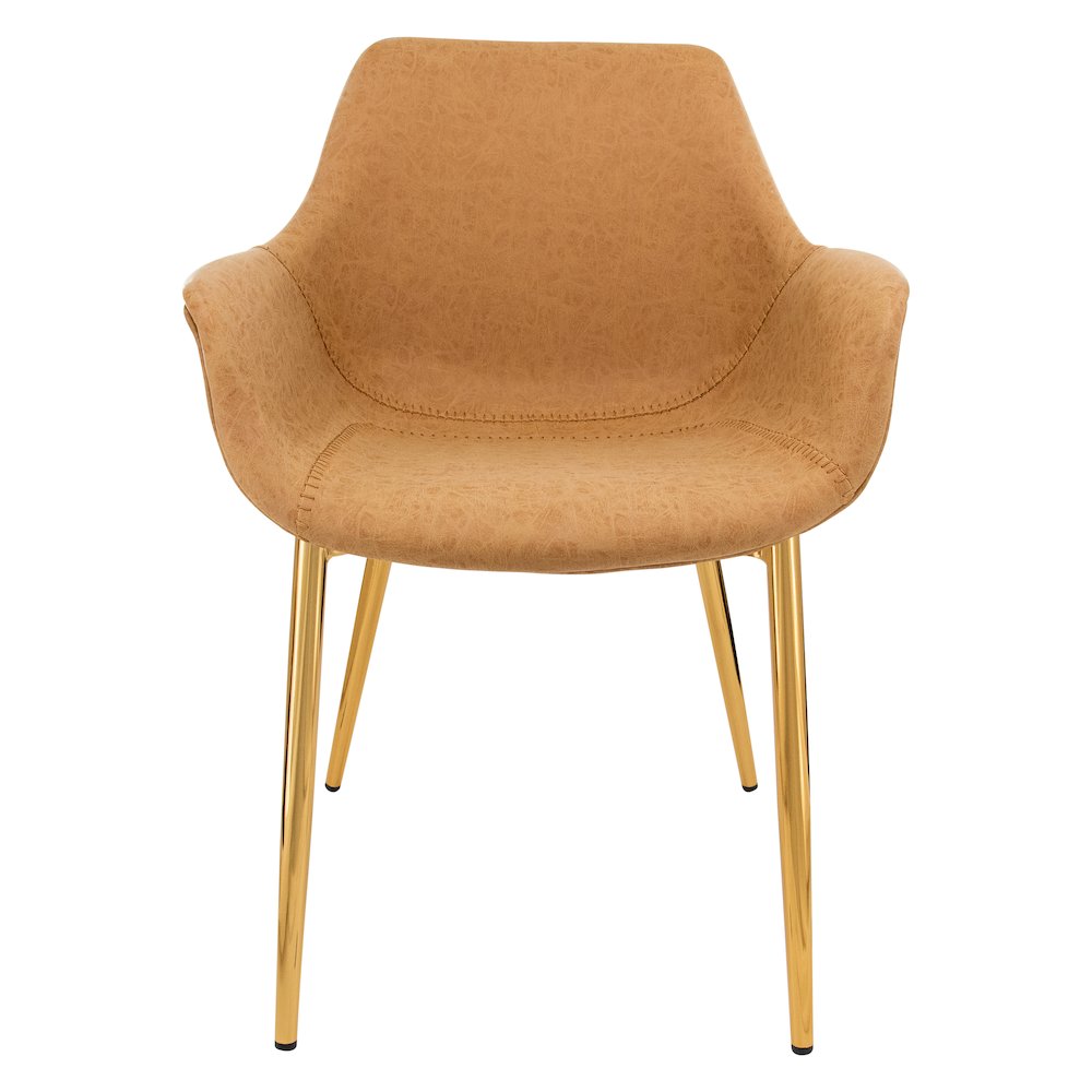 Markley Modern Leather Dining Arm Chair With Gold Metal Legs. Picture 7