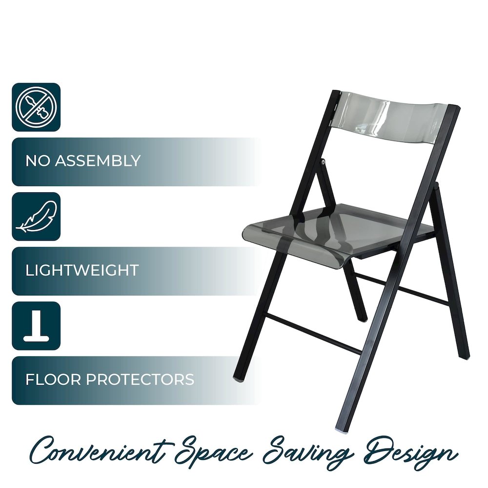 Menno Modern Acrylic Folding Chair Black Frame With Trans Black Seat Set of 2. Picture 4