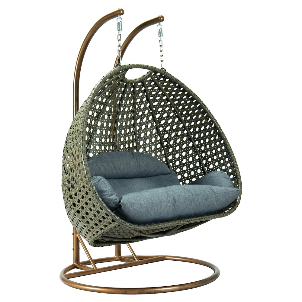 Beige Wicker Hanging 2 person Egg Swing Chair. Picture 4