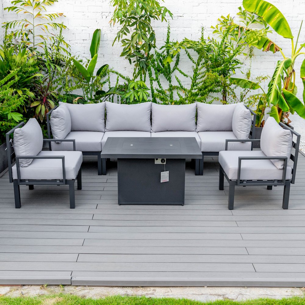 Chelsea 7-Piece Patio Sectional And Fire Pit Table Black Aluminum With Cushions. Picture 29
