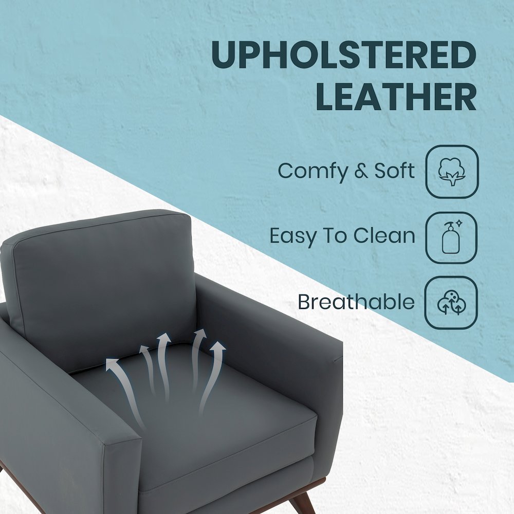 Chester Modern Leather Accent Arm Chair With Birch Wood Base. Picture 3