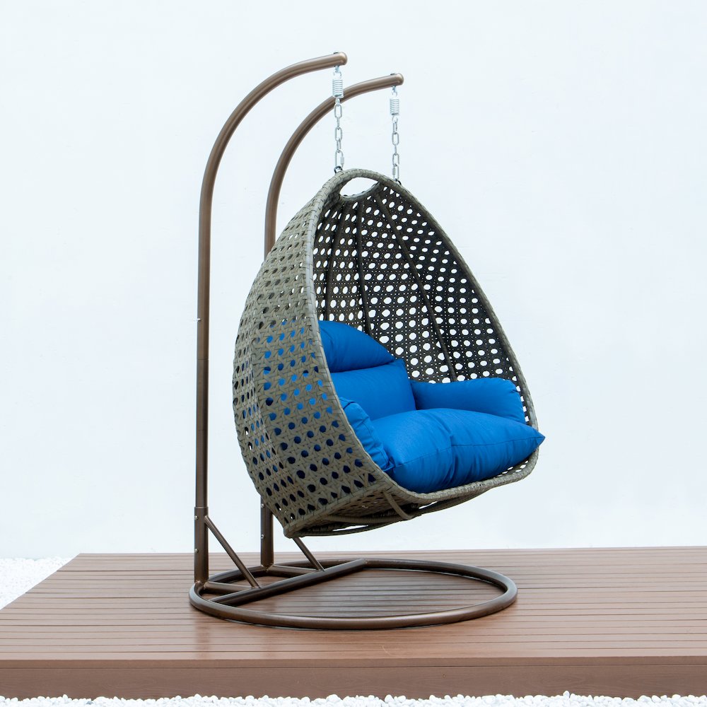 Beige Wicker Hanging 2 person Egg Swing Chair. Picture 7