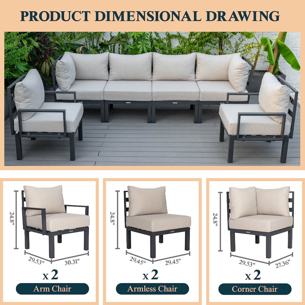 Chelsea 6-Piece Patio Sectional Black Aluminum With Cushions. Picture 33