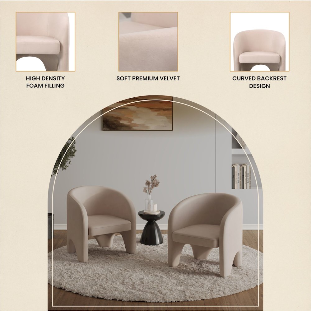 Lylo Collection Modern Accent Chair In Beige Velvet. Picture 3