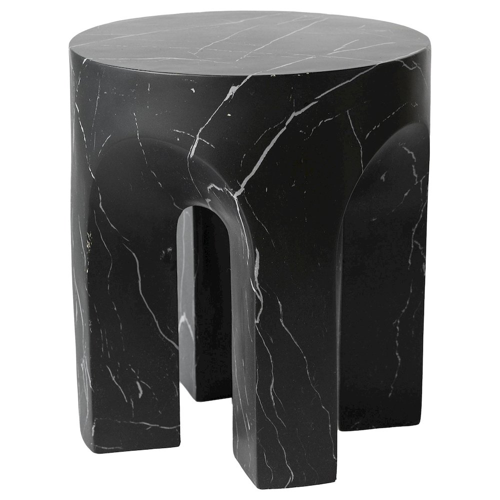 Crus Collection Fiberglass Outdoor Side Table Marbleized Black. Picture 12