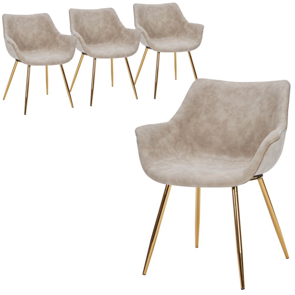 Markley Modern Leather Dining Arm Chair With Gold Legs in Taupe Set of 4. Picture 9