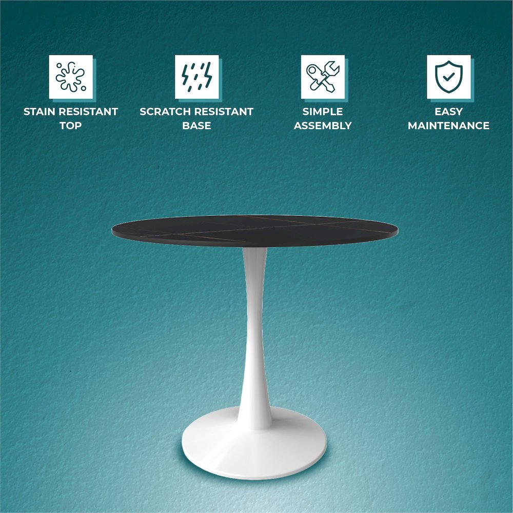 Bristol 35" round dining table White base with Black Sintered stone Top. Picture 14