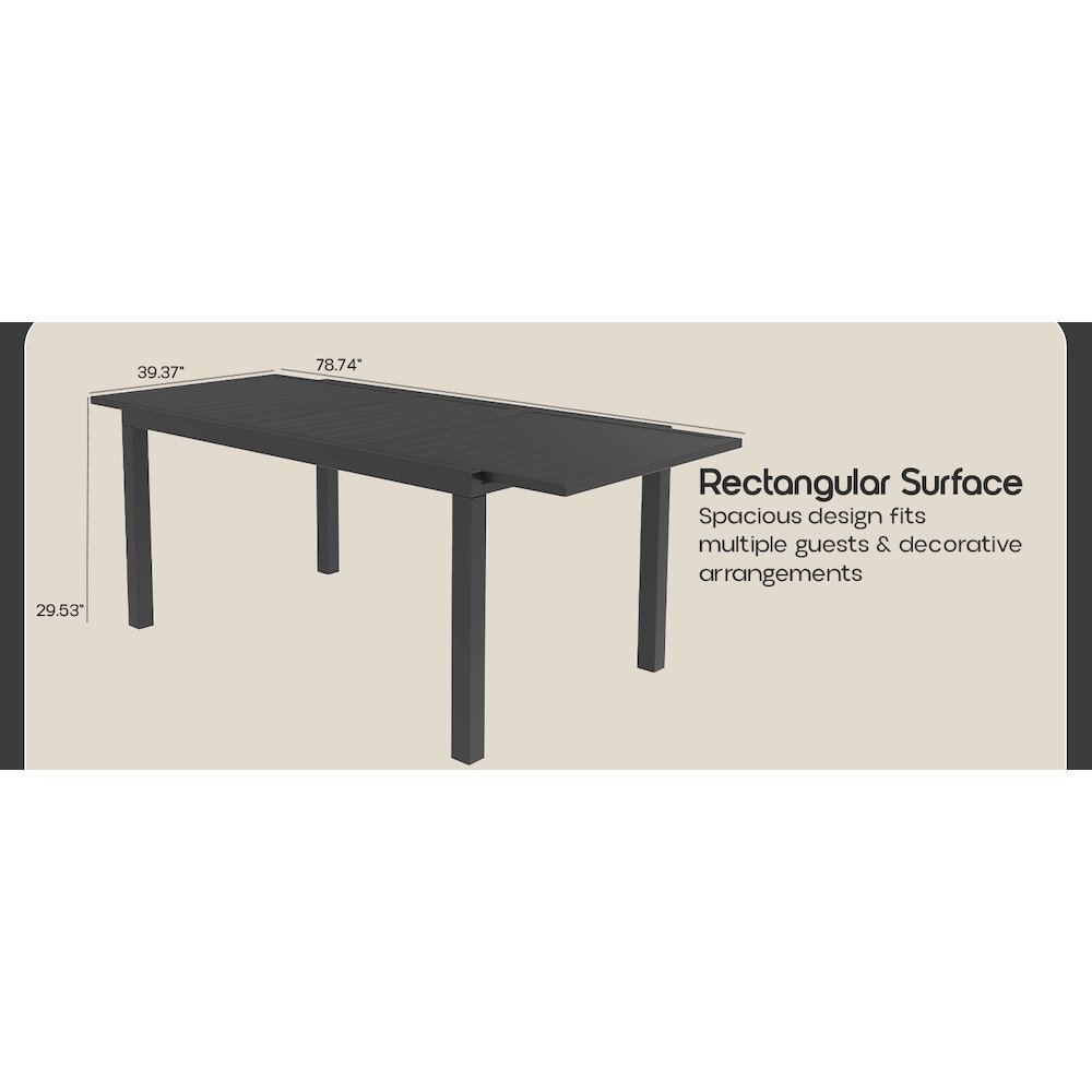 Marlin Extenable outdoor Dining Table 78-118 in Black. Picture 31