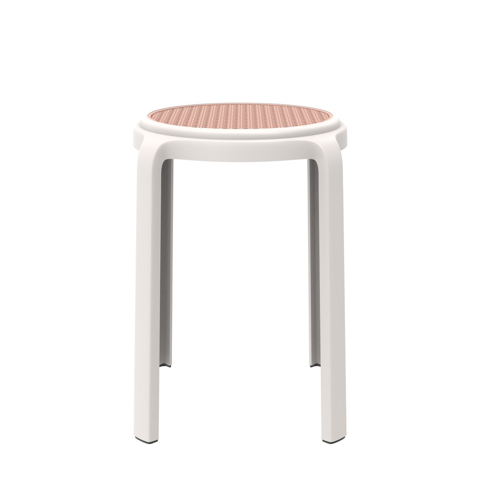 Tresse Series Stackable Round Poly Stool With Wicker Top 13 in White. Picture 5