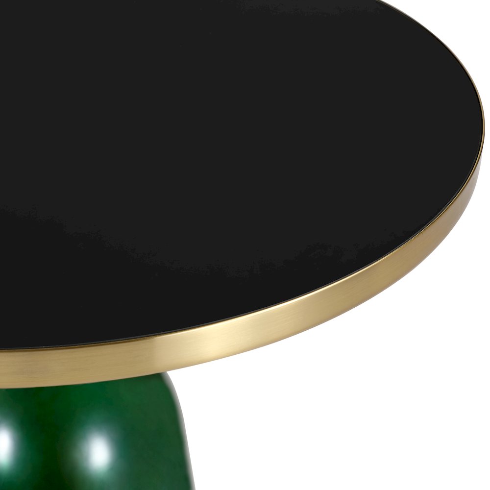 Tully Collection Glass side Table Green glass, Gold Rim with Black Glass top. Picture 12